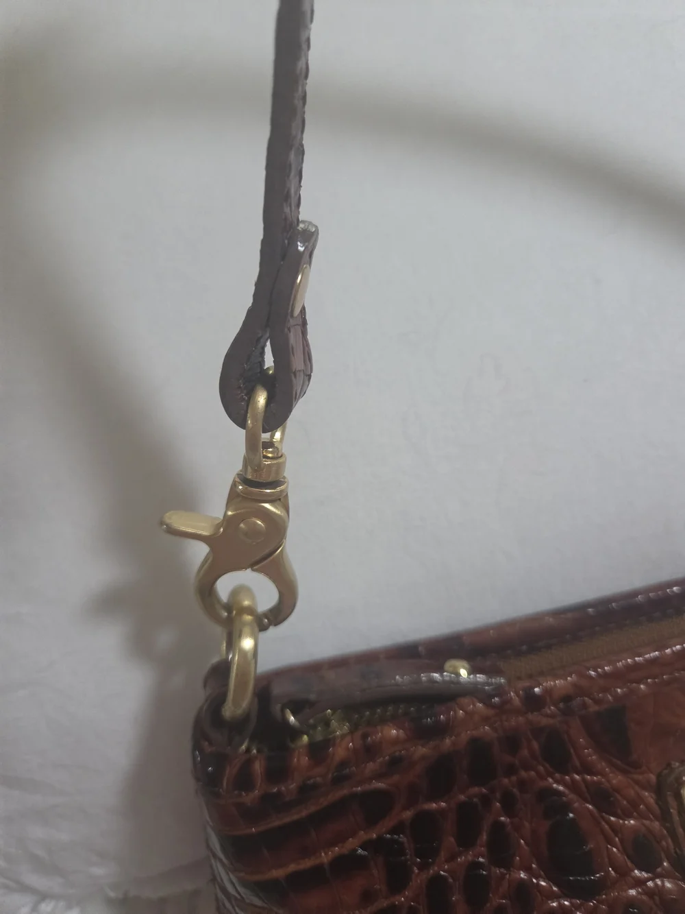 Brahmin Cognac Croc-Embossed Leather Shoulder Bag - Picture 3 of 9